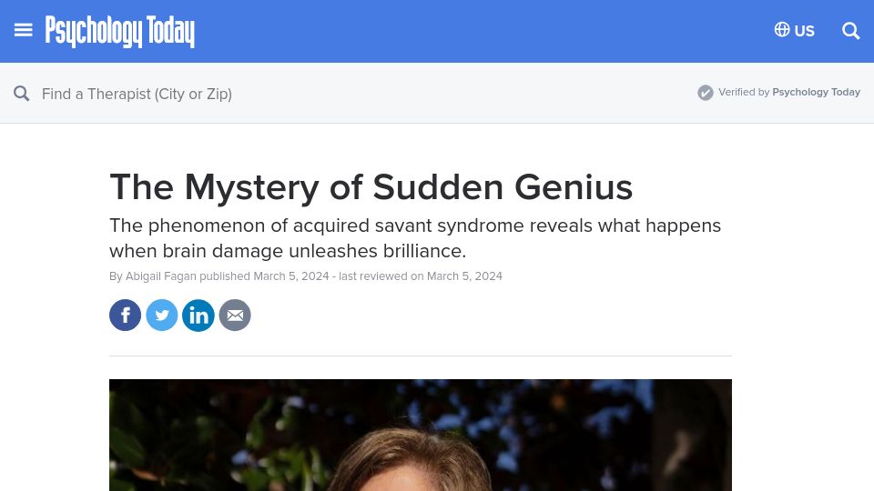 Screenshot of psychologytoday.com: The Mystery of Sudden Genius