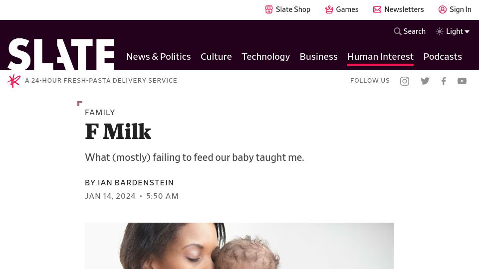Screenshot of slate.com: What mostly failing to feed our baby taught me