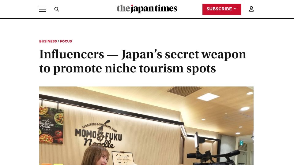 Screenshot of japantimes.co.jp: Influencers: Japan's secret weapon to promote niche tourism spots