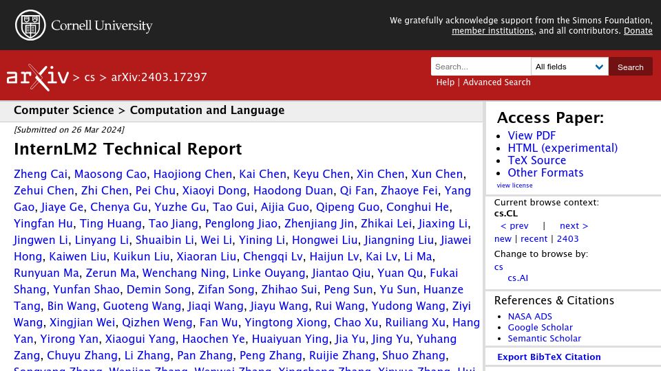 Screenshot of arxiv.org: InternLM2