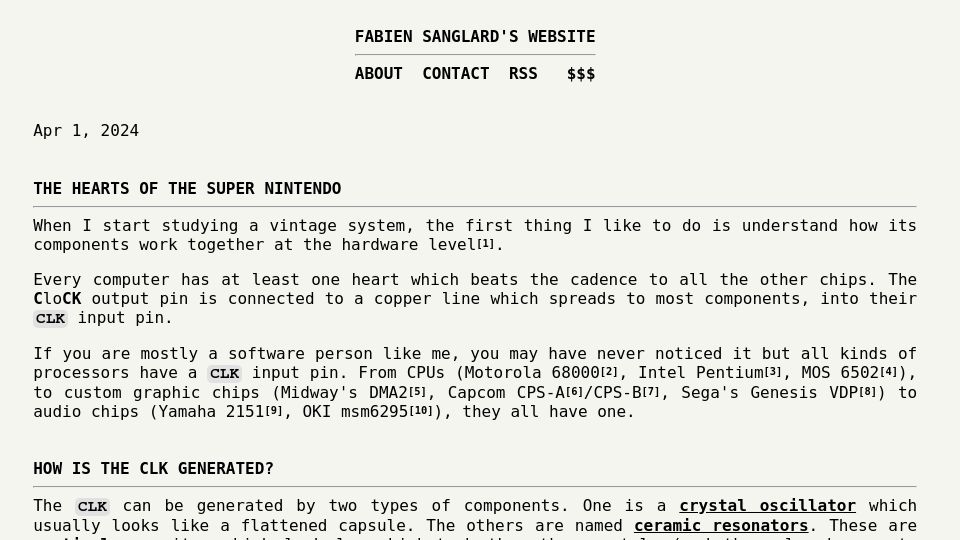 Screenshot of fabiensanglard.net: The Hearts of the Super Nintendo
