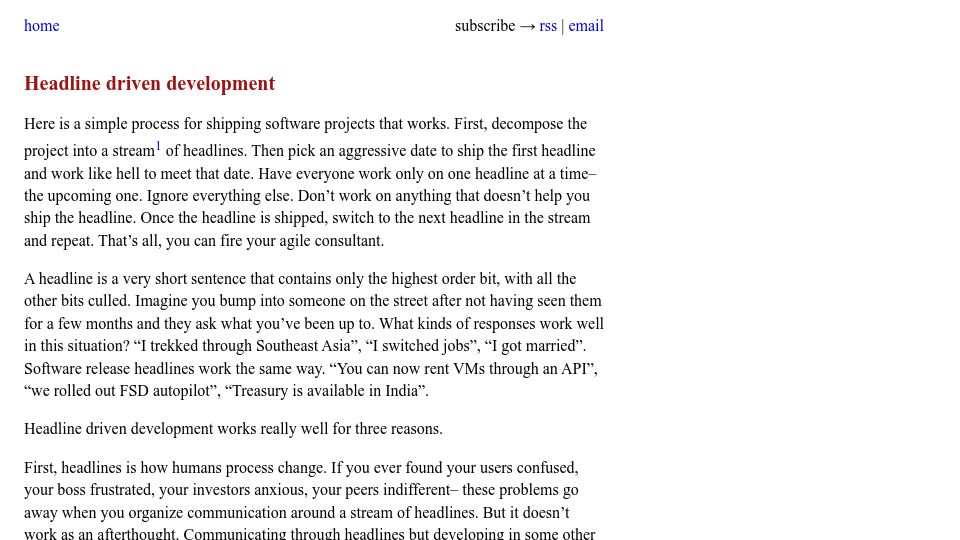 Screenshot of spakhm.com: Headline Driven Development