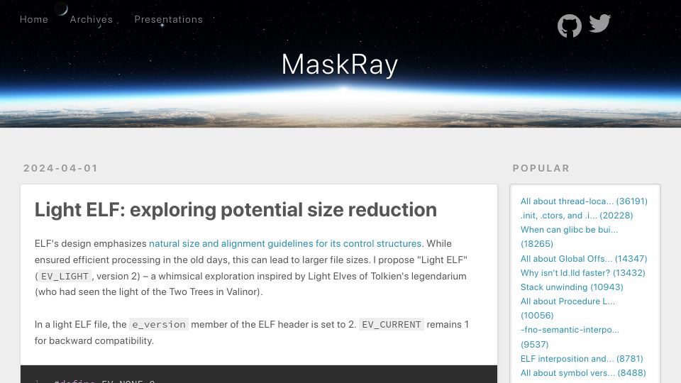 Screenshot of maskray.me: Light ELF: exploring potential size reduction