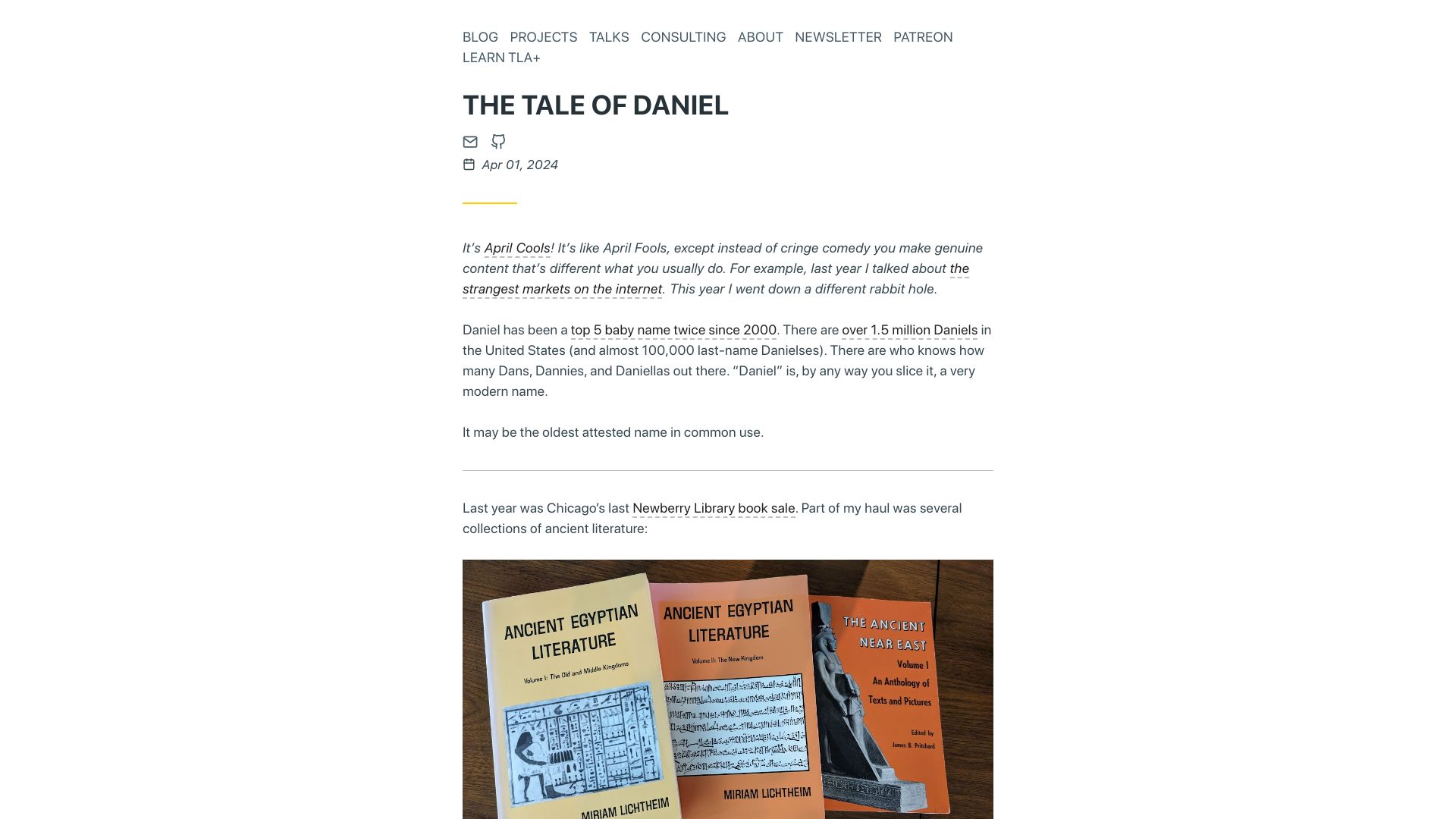 Screenshot of hillelwayne.com: The Tale of Daniel