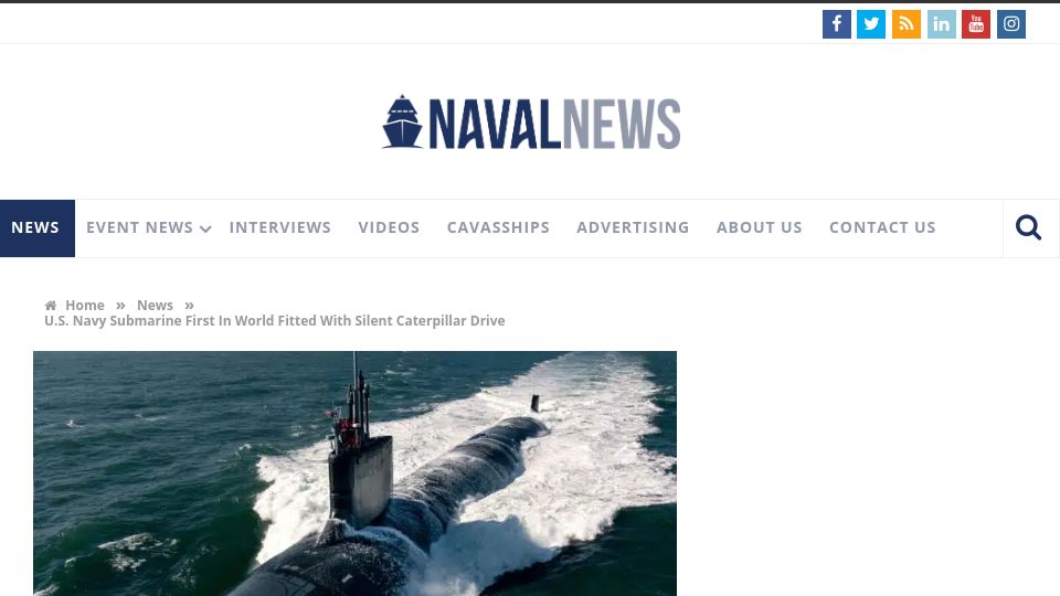 Screenshot of navalnews.com: U.S. Navy Submarine First in World Fitted with Silent Caterpillar Drive