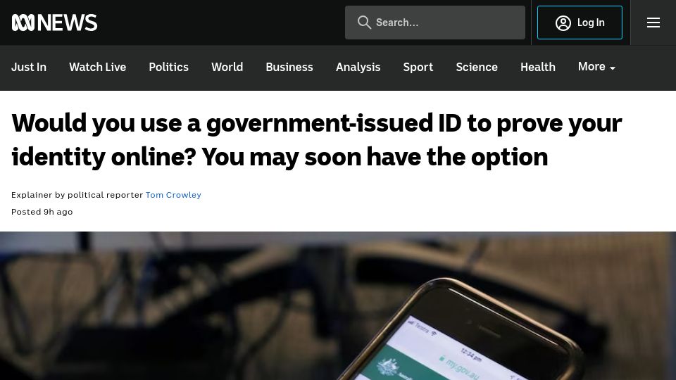 Screenshot of abc.net.au: Would you use a government-issued ID to prove your identity online?