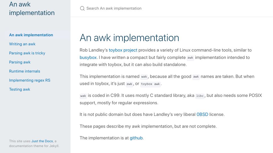 Screenshot of raygard.net: An Awk Implementation in C99