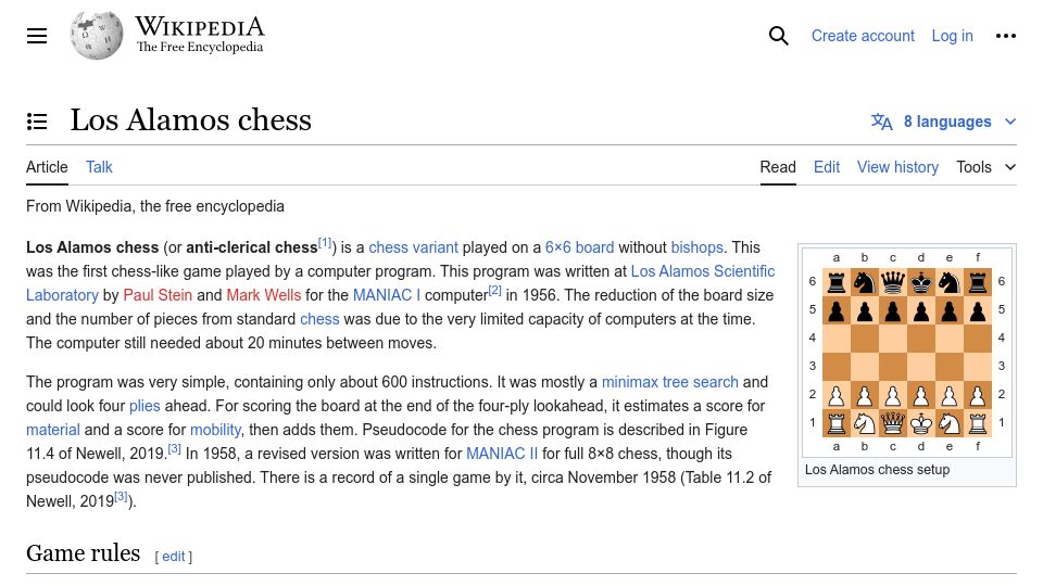 Screenshot of en.wikipedia.org: Los Alamos Chess