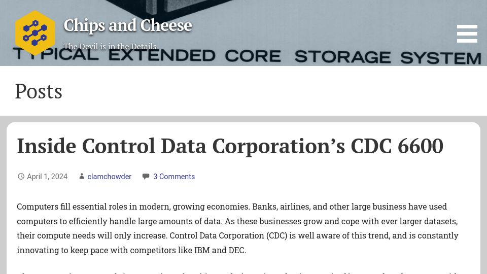 Screenshot of chipsandcheese.com: Control Data Corporation's CDC 6600