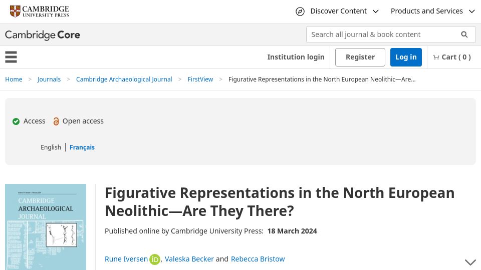 Screenshot of cambridge.org: Figurative Representations in the North European Neolithic–Are They There?