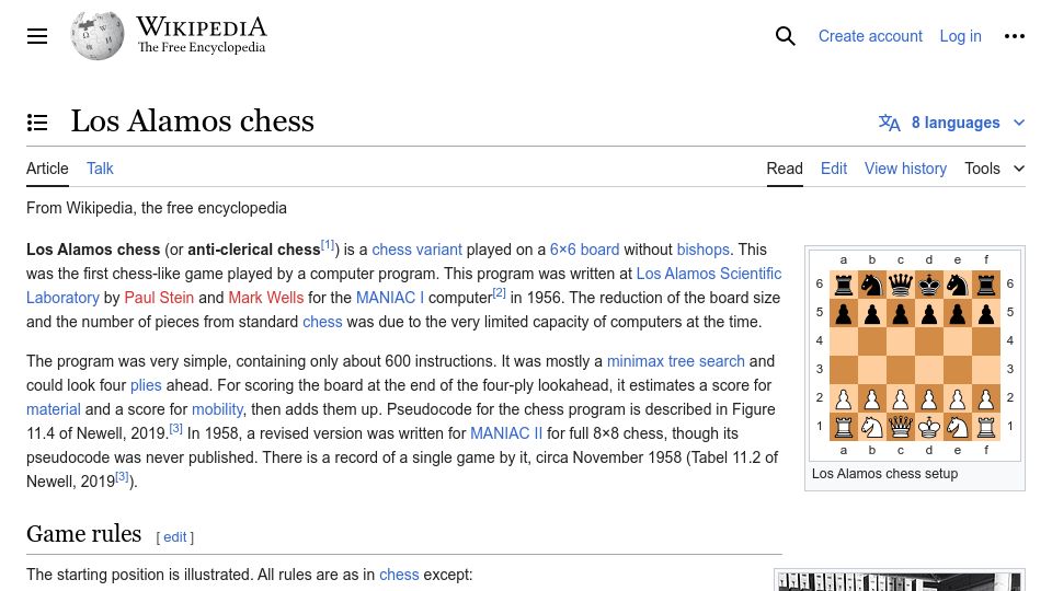 Screenshot of en.wikipedia.org: Los Alamos chess