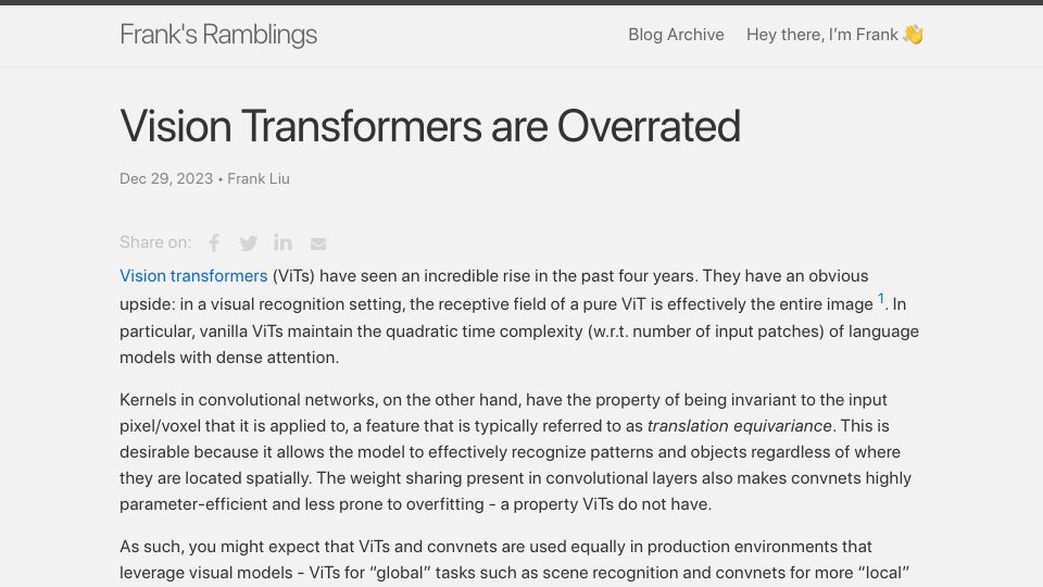 Screenshot of frankzliu.com: Vision Transformers Are Overrated