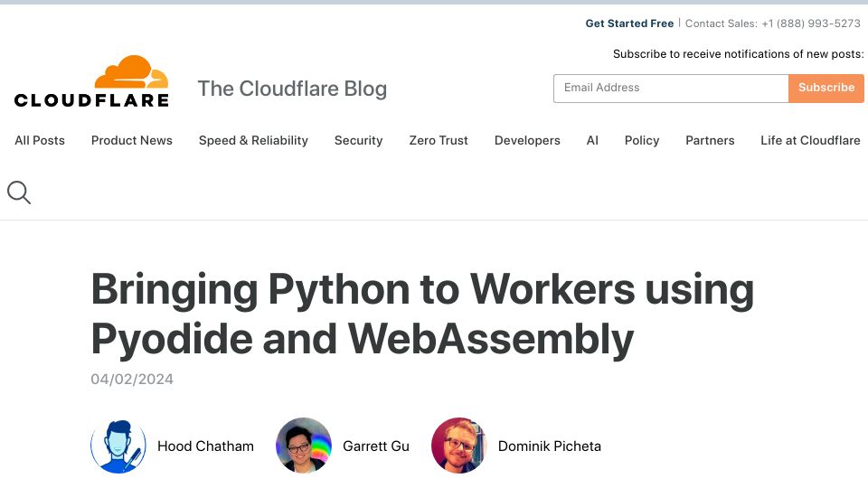 Screenshot of blog.cloudflare.com: Python Cloudflare Workers