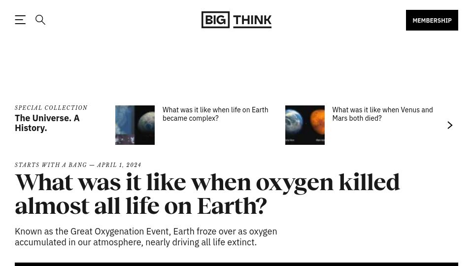 Screenshot of bigthink.com: The Great Oxygenation Event