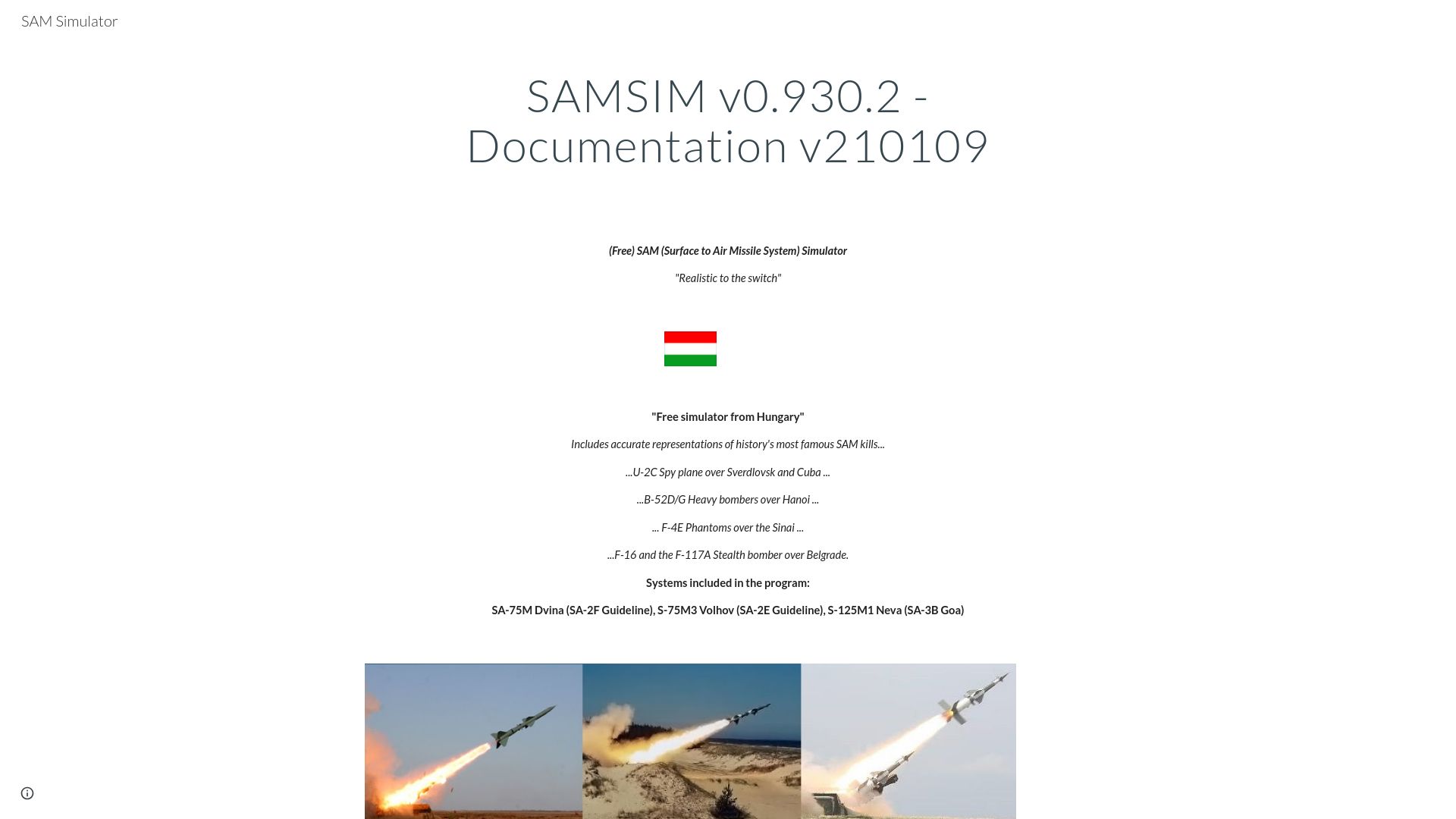 Screenshot of sites.google.com: Free SAM (Surface to Air Missile) Simulator (2009)
