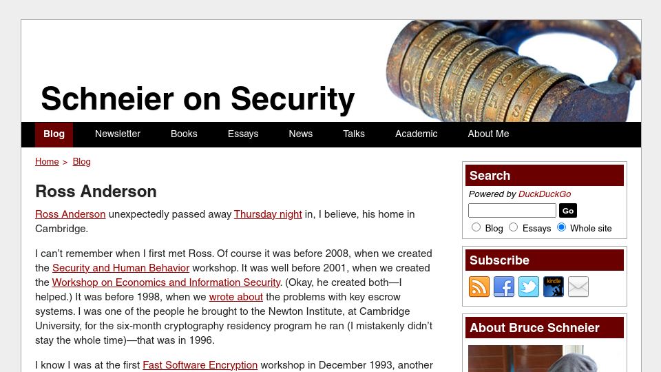 Screenshot of schneier.com: Ross Anderson