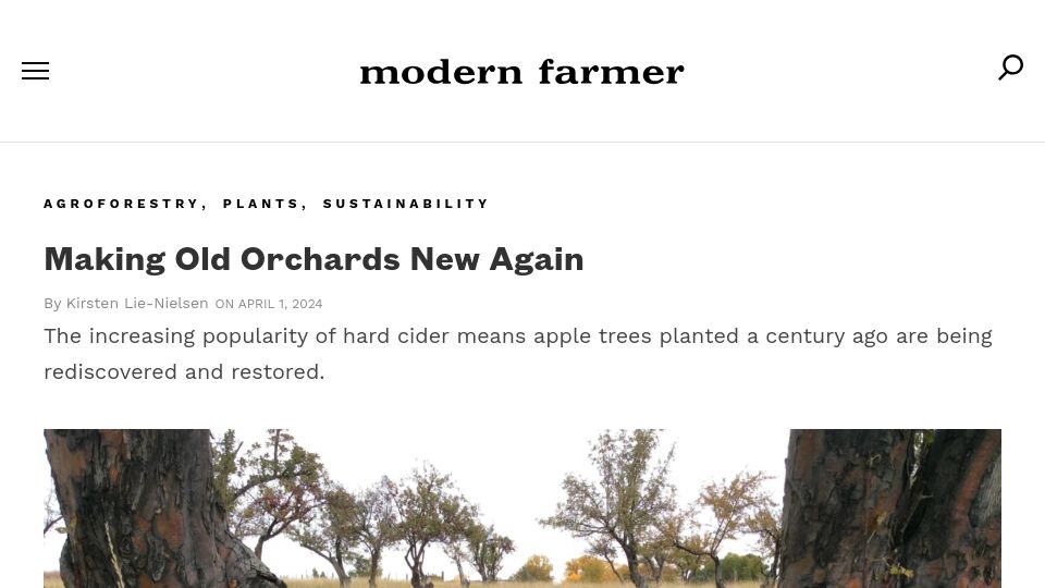 Screenshot of modernfarmer.com: Making old orchards new again
