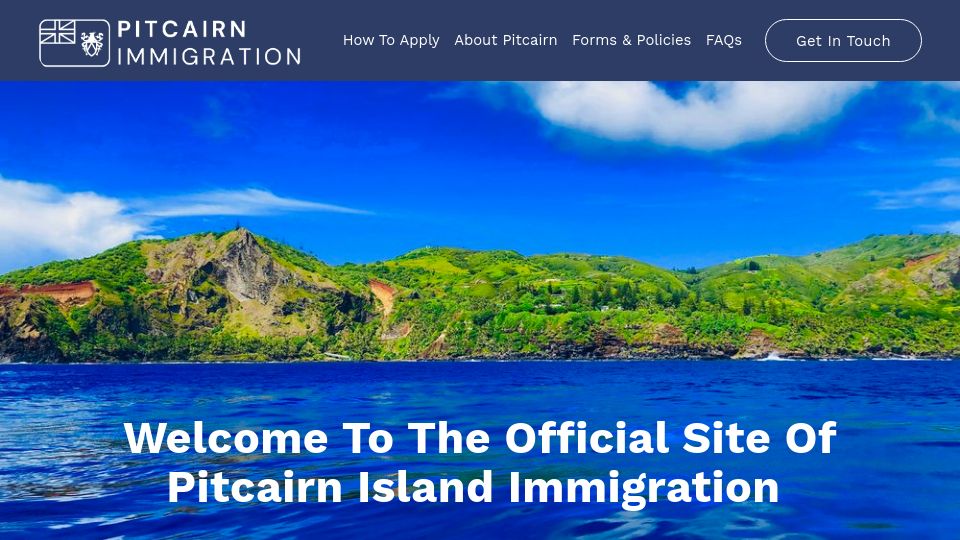 Screenshot of immigration.pn: Pitcairn Island Immigration