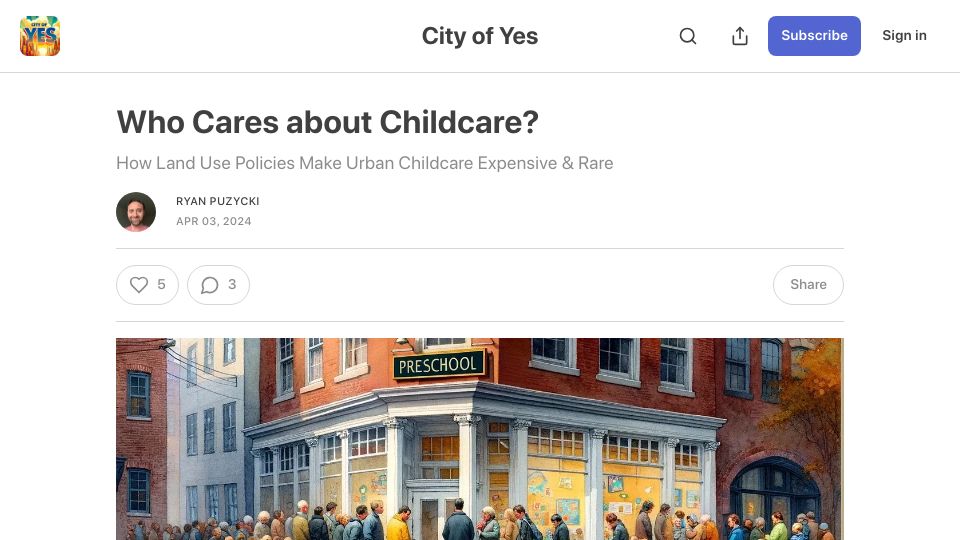 Screenshot of ryanpuzycki.com: Land Use Policies Make Urban Childcare Expensive and Rare