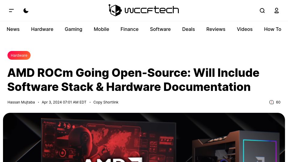 Screenshot of wccftech.com: AMD ROCm Going Open-Source: Will Include Software and Hardware Documentation