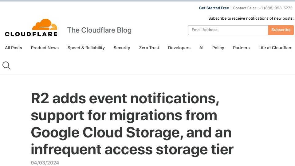 Screenshot of blog.cloudflare.com: Cloudflare R2 IA storage tier