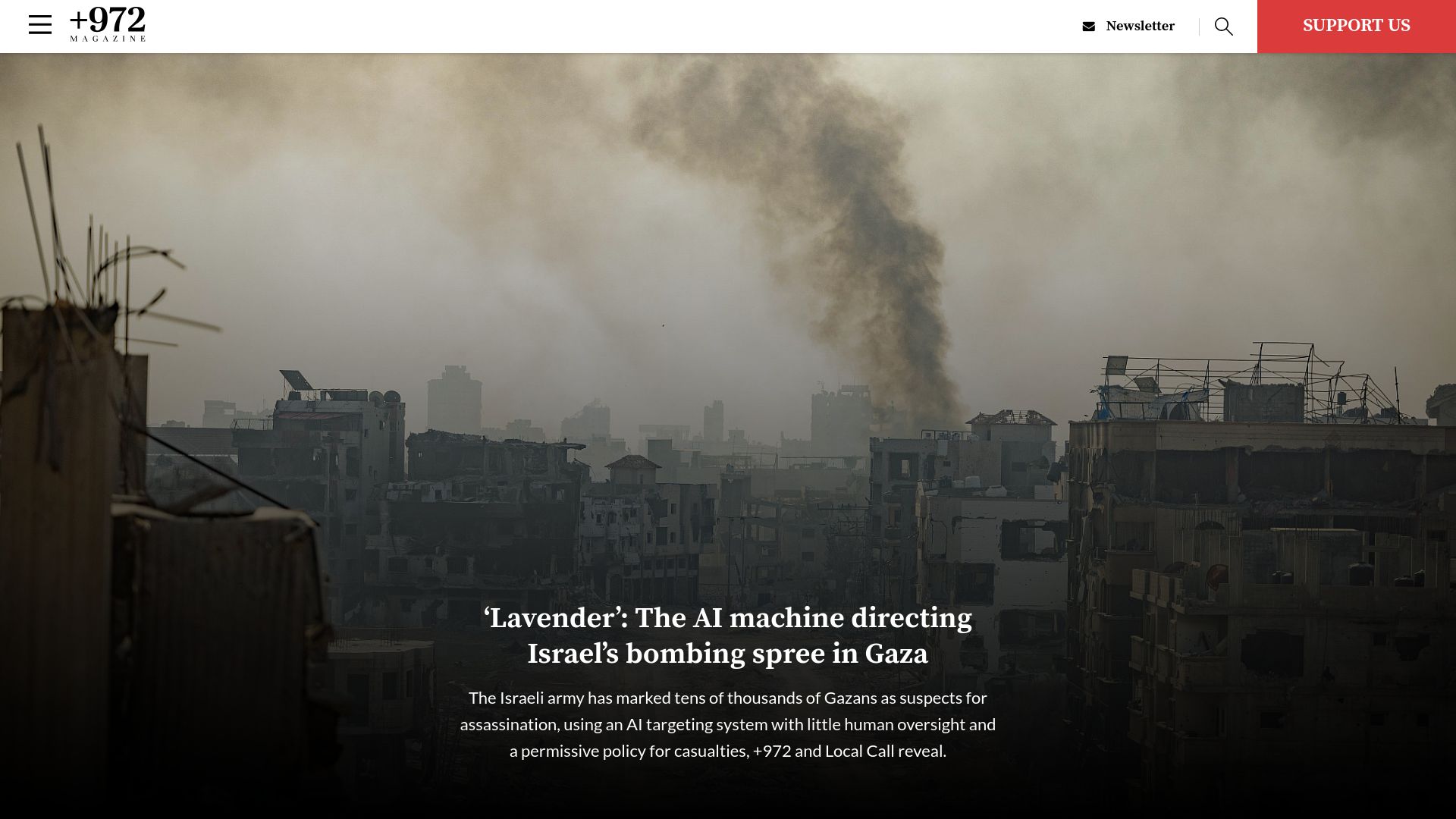 Screenshot of 972mag.com: 'Lavender': The AI machine directing Israel's bombing in Gaza