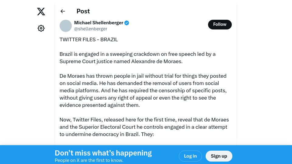 Screenshot of twitter.com: Twitter Files Brazil