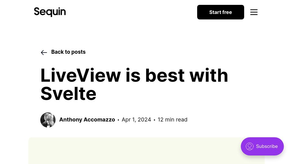 Screenshot of blog.sequin.io: LiveView Is Best with Svelte