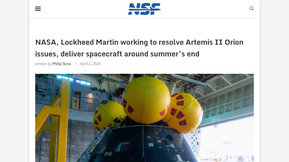 Screenshot of nasaspaceflight.com: NASA, Lockheed Martin Working to Resolve Artemis II Orion Issues