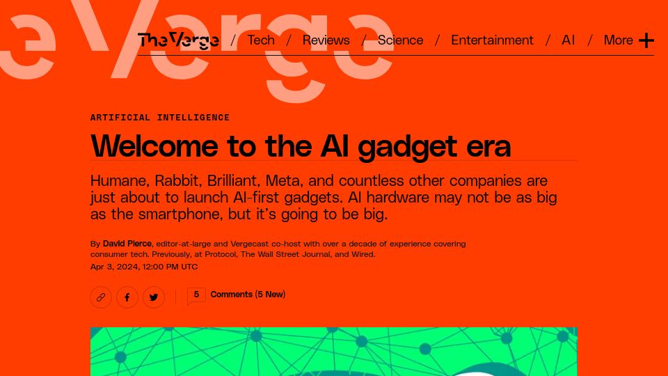 Screenshot of theverge.com: Welcome to the AI Gadget Era