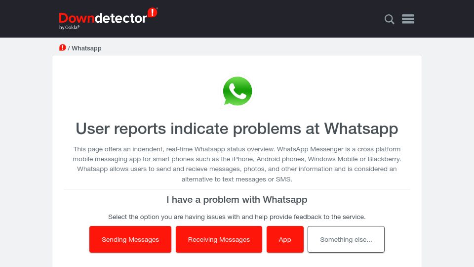 Screenshot of downdetector.in: WhatsApp Outage