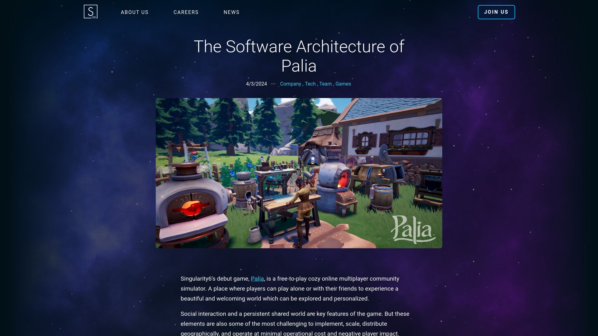 Screenshot of singularity6.com: The Software Architecture of Palia