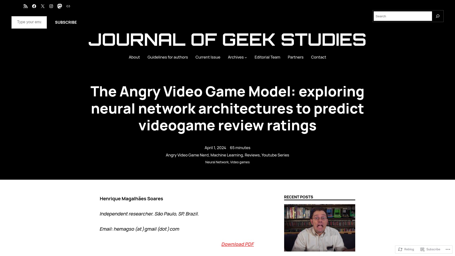 Screenshot of jgeekstudies.org: The Angry Video Game Model: neural network arch to predict videogame ratings