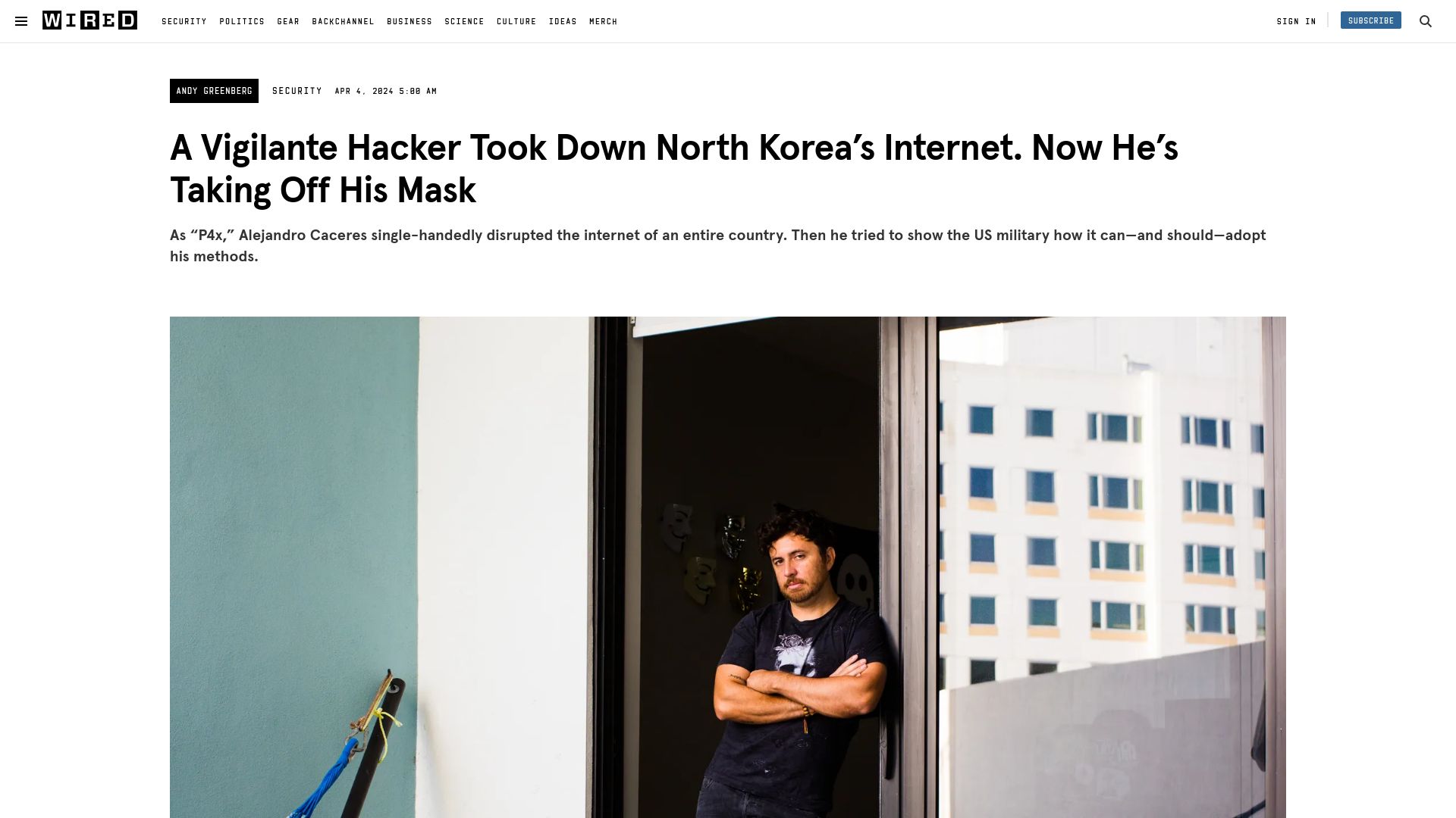 Screenshot of wired.com: Vigilante Hacker Took Down North Korea's Internet. Now He's Taking Off His Mask