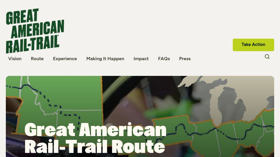 Screenshot of railstotrails.org: The Great American Rail-Trail
