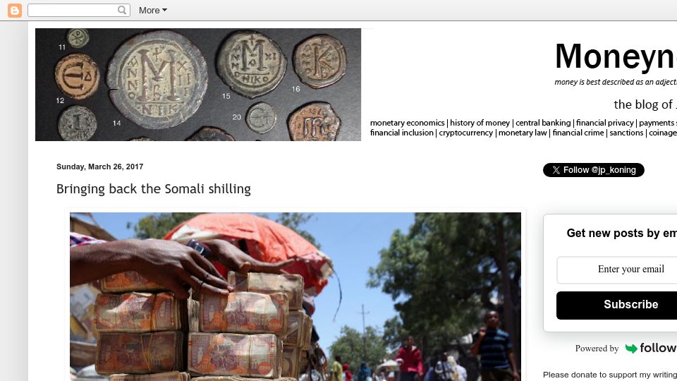 Screenshot of jpkoning.blogspot.com: Bringing back the Somali shilling (2017)