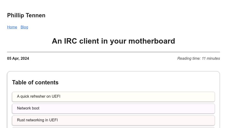 Screenshot of axleos.com: An IRC client in your motherboard