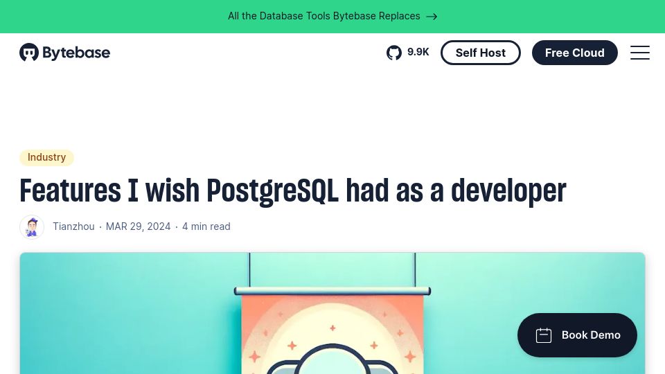 Screenshot of bytebase.com: Features I wish PostgreSQL had as a developer