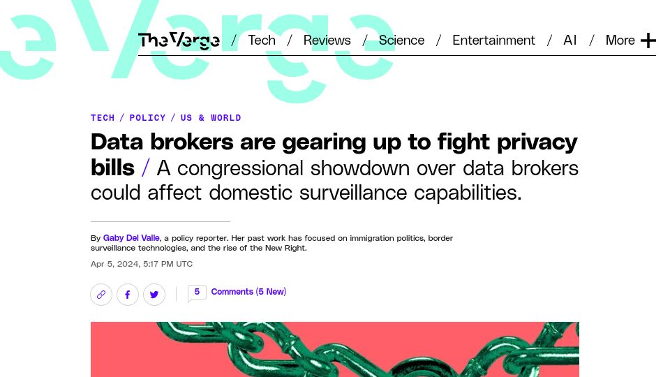 Screenshot of theverge.com: Data brokers are gearing up to fight privacy bills