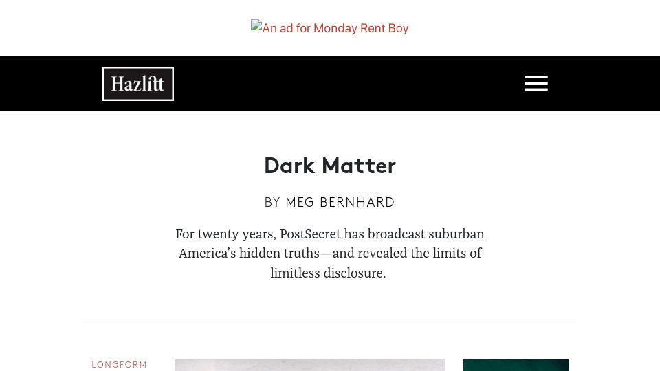 Screenshot of hazlitt.net: For twenty years, PostSecret has broadcast suburban America’s hidden truths