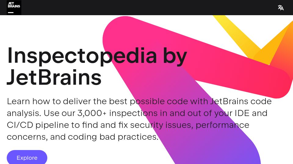 Screenshot of jetbrains.com: Inspectopedia: Analyze code against inspections in your IDE or CI pipeline