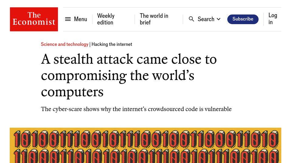 Screenshot of economist.com: A stealth attack came close to compromising the Internet