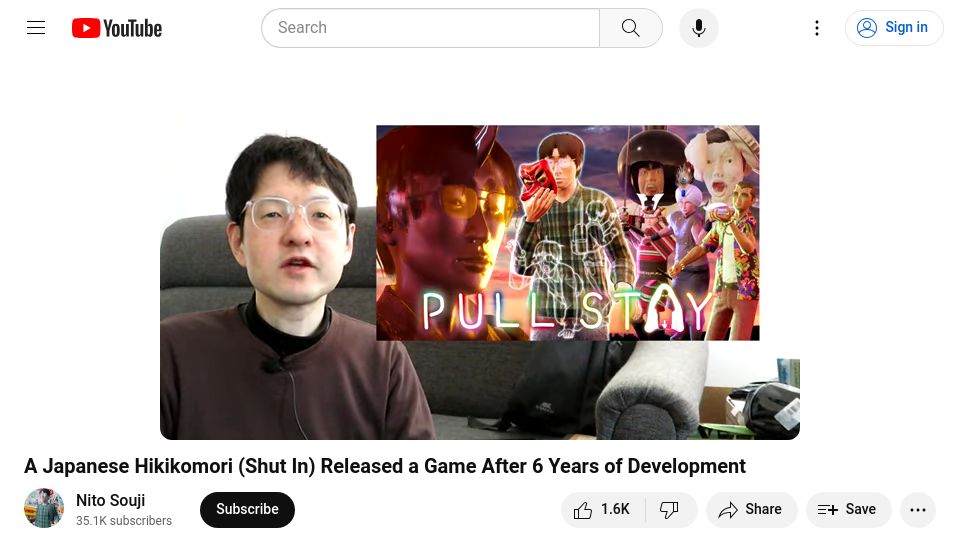 Screenshot of youtube.com: A Japanese hikikomori released a game after 6 years of development [video]
