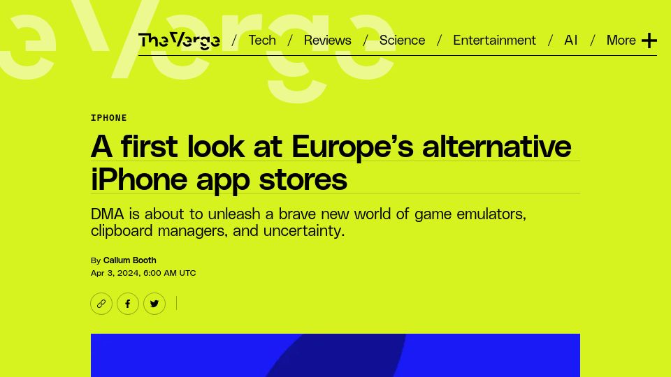Screenshot of theverge.com: A first look at Europe's alternative iPhone app stores