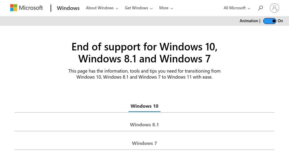 Screenshot of microsoft.com: Support for Windows 10 will end in October 2025