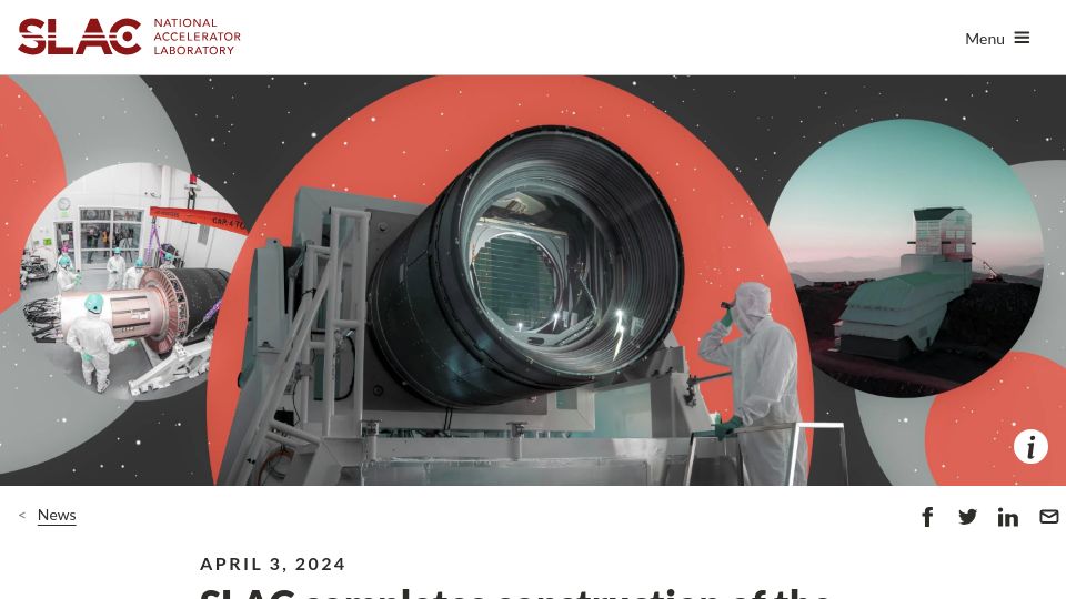 Screenshot of www6.slac.stanford.edu: SLAC completes construction of the largest digital camera built for astronomy