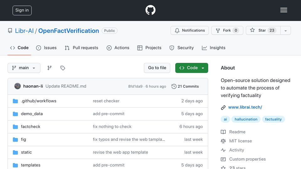 Screenshot of github.com: Loki: An open-source tool for fact verification