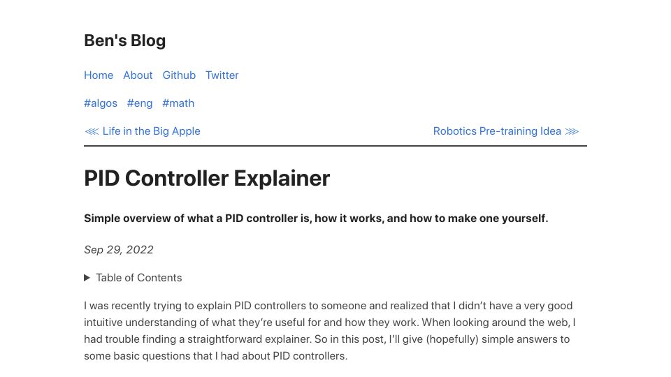 Screenshot of ben.bolte.cc: PID Controller Explainer (2022)