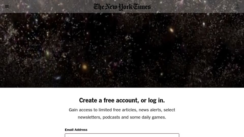 Screenshot of nytimes.com: Scientists may have discovered a flaw in their understanding of dark energy