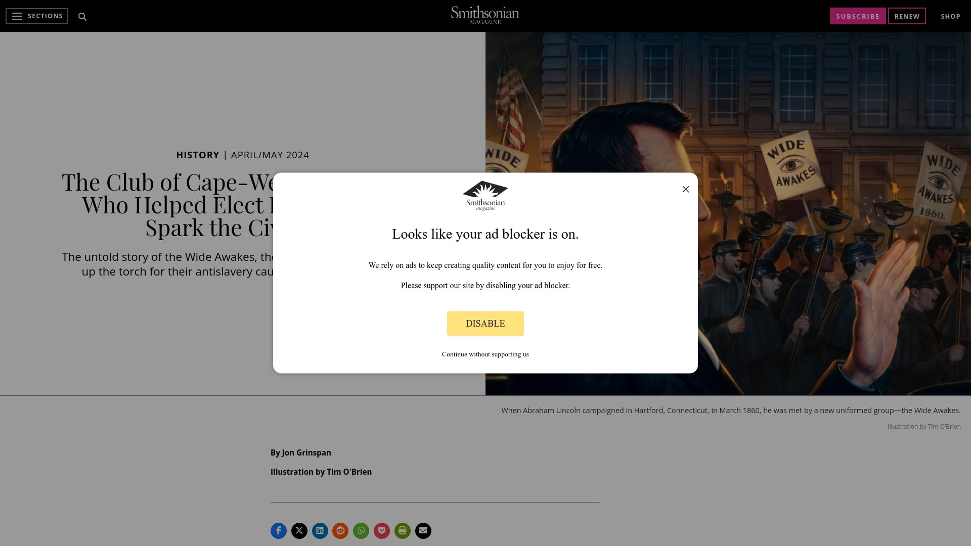 Screenshot of smithsonianmag.com: The Wide Awakes: A 19th century club of cape-wearing anti-slavery activists